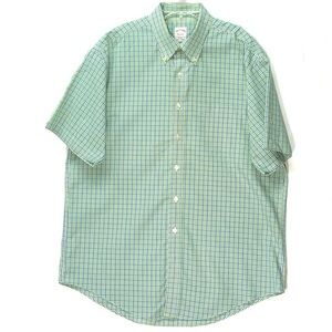 Men's Brooks Brothers Traditional Fit No Iron Short Sleeve Shirt Blue‎ Green L